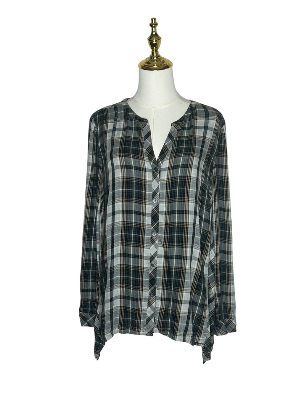 J. Jill Black & White Plaid Button-Down Cabincore Tunic Cozy Autumn Sz M EUC